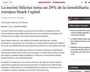 La socimi Silicius toma un 29% de la inmobiliaria europea Shark Capital | Europa Press