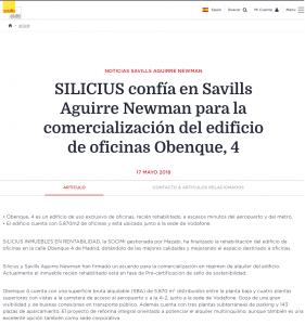 SILICIUS confía en Savills Aguirre Newman para la comercialización del edificio de oficinas Obenque, 4 | Savills Aguirre Newman
